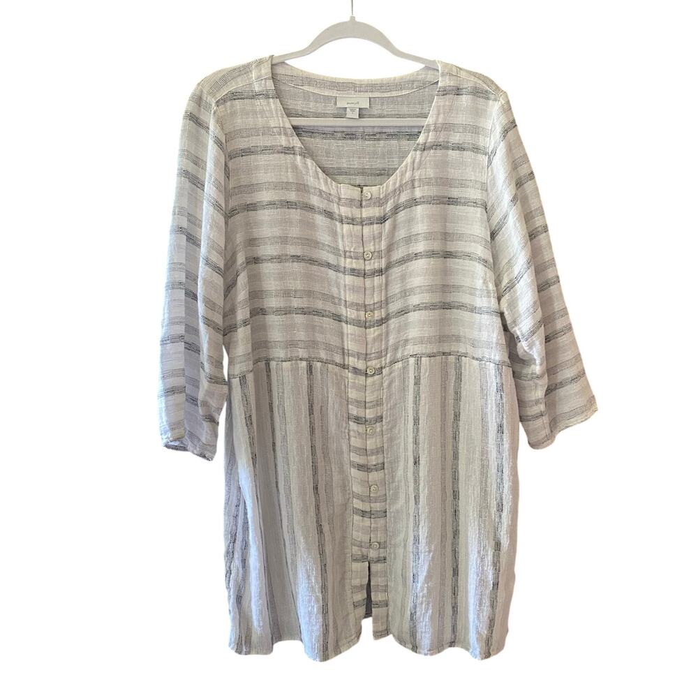 J Jill Pure Jill Linen Blend Cotton Tunic Blouse Relaxed Coastal Lagenlook Large